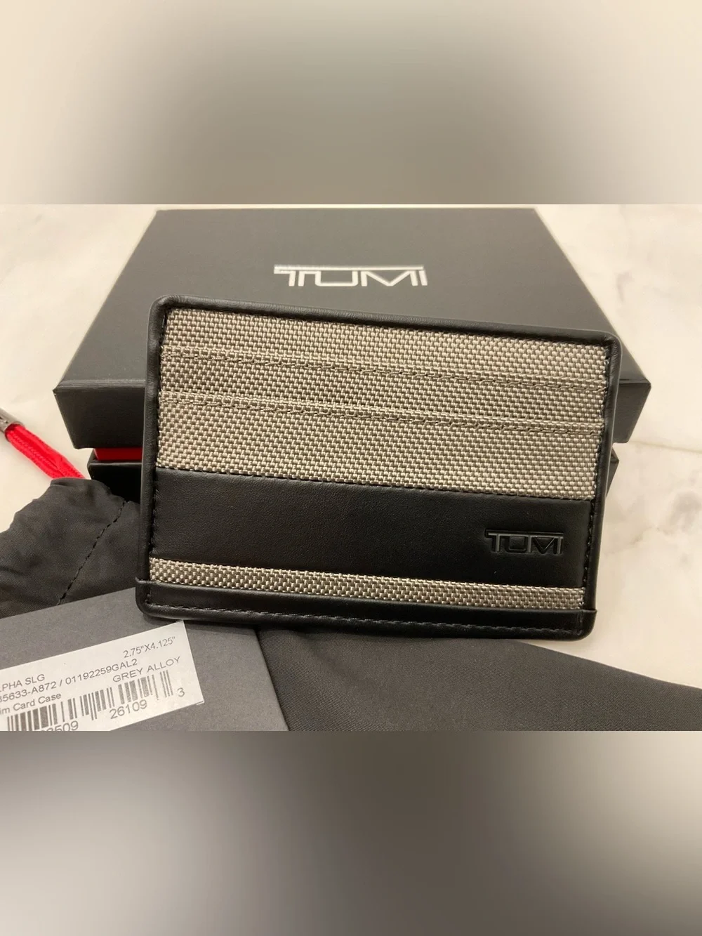 NEW Tumi ALPHA Ballistic Nylon & Leather Slim Card Case - GRAY ALLOY